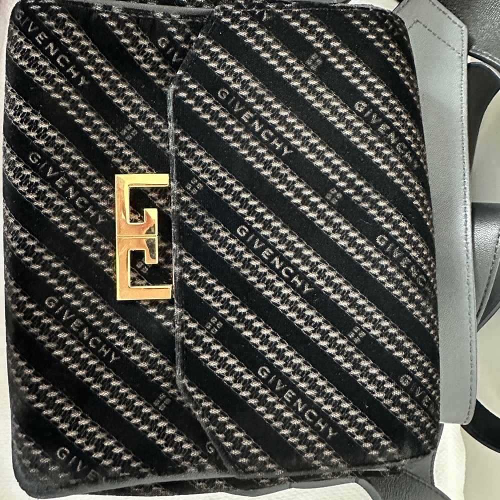 Givenchy Eden Velvet Black and Gold Striped Shoulder Bag